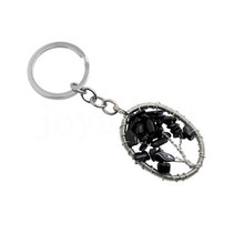 Wire wrapped Lucky tree Pendant Natural chip Black Onyx keychain Oval shape Semi precious stone Pendant key chain